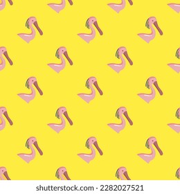 Stylish square tile displaying a vibrant animal sketch. Seamless pattern with spoonbill on sandstorm background. Design for brochures with illustrations of farm animals.