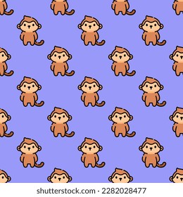Stylish square tile displaying a vibrant animal sketch. Seamless pattern with monkey on light pastel purple background. Design for a wall mural with an animal illustration.