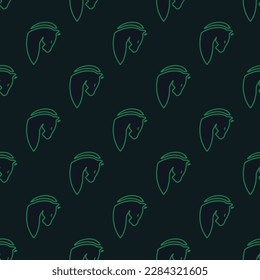 Stylish square tile displaying a vibrant animal sketch. Seamless pattern with horse with head down side view outline on dark spring green background. Design for a mug with an animal graphic.
