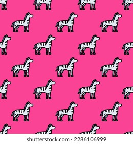 Stylish square tile displaying a vibrant animal sketch. Seamless pattern with zebra on oxford blue background. Design for a t-shirt featuring an animal silhouette.