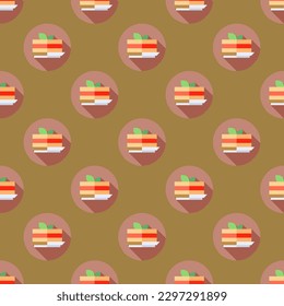 Stylish square tile displaying a vibrant food sketch. Seamless pattern with sandwich on peru background. Design for websites to make them look modern and sophisticated.