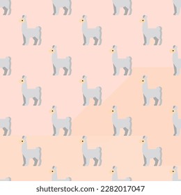 Stylish square tile with a lively animal drawing. Seamless pattern with llama on unbleached silk background. Design for a set of posters with animal drawings.