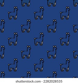 Stylish square tile with a lively animal drawing. Seamless pattern with llama on st. patrick's blue background. Design for a cushion with an animal sketch.