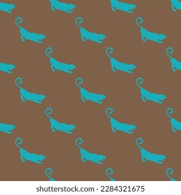 Stylish square tile with a lively animal drawing. Seamless pattern with panther shape on raw umber background. Design for a brochure with an animal photo.