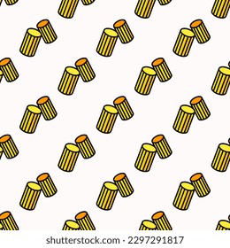 Stylish square tile with a lively food drawing. Seamless pattern with rigatoni on st. patrick's blue background. Design for a woven wall hanging.
