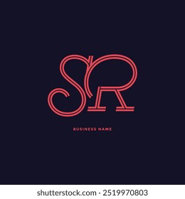 Elegante design do logotipo do ícone SR apresentando letras entrelaçadas em um fundo escuro