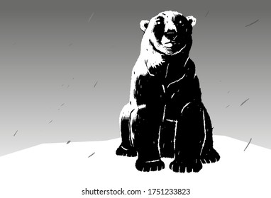 Stylish stencil polar bear for poster, comic, icon, card. Wild life animals. High-contrast black and white polar bear graphic.