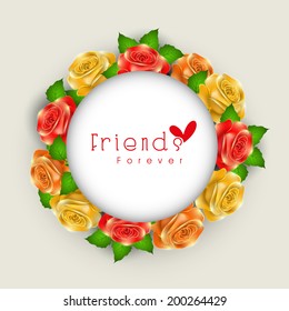Stylish sticker, tag or label design with colourful flowers for Happy Friendship Day. 