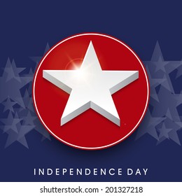Stylish sticker, tag or label design with silver star on red background for 4th of July, American Independence Day celebrations. 