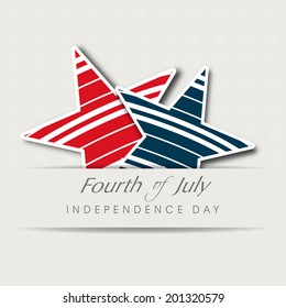 Stylish sticker, tag or label on beige background for Fourth of July, American Independence Day celebrations. 