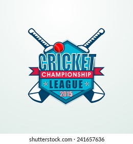 Stylish sticky design with bats and ball for Cricket Championship League 2015 concept.
