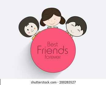Stylish sticky design with cute little friends and stylish text Best Friends Forever. 