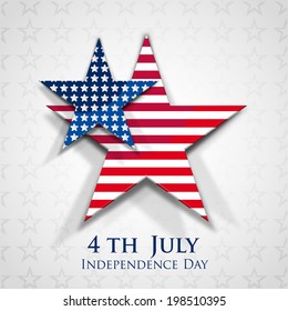 Stylish Sticky In Star Shapes On Stars Decorated Grey Background For 4th Of July, American Independence Day Celebrations. 