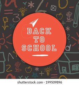 Stylish sticky with text Back to School on seamless background. 
