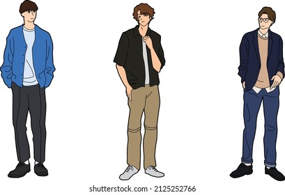 Stylish street fashion model characters. hand drawn style vector design illustrations.