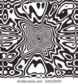 Stylish striped abstract background with wavy black and white stripes, rings and spots.  Zebra print. Vector illustration.