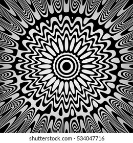 Stylish striped abstract background with wavy black and white stripes, rings and spots.  Zebra print. Vector illustration