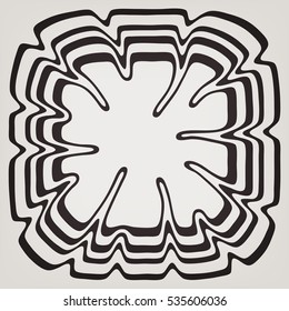 Stylish striped abstract pattern with wavy black and white stripes, rings. Fractal vector illustration. 