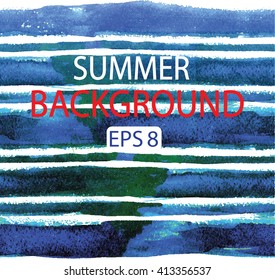 
Stylish striped background in nautical style with a watercolor texture. Horizontal stripes of blue.
