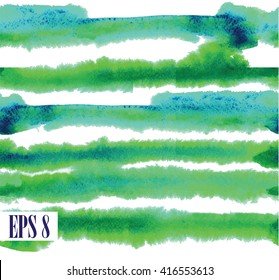 
Stylish striped pattern with paint texture . Green and mint stripes on white background .