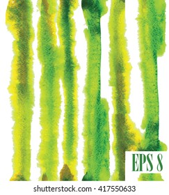 Stylish striped pattern with paint texture . Green and yellow stripes on white background .