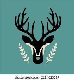 stylish strong deer head with horns silhouette logo image icon stallion,horn symbol,  print, poster, drawn, draw, drawing vector coorful art line, web design, retro style