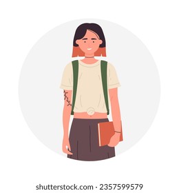 Stylish student girl. Fashion young lady, female teenager school pupil vector illustration