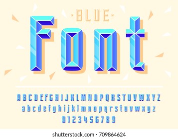 Stylish stylized blue font and alphabet with numbers, upper and uppercase letters.
