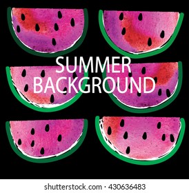 
Stylish summer background with watermelons . Vector drawing with paint texture watercolor .