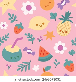 Stylish summer beach elements seamless background. Tropical pattern. Modern hand-drawn print for fabric, surface, wallpaper.