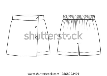 Stylish Summer Bottoms: A Close-Up Look at Casual Skirt and Relaxed Shorts Designs with Unique Button and Elastic Waist Features