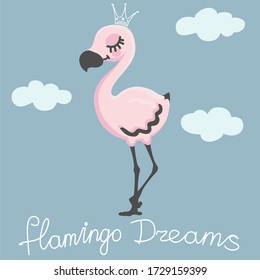 stylish summer, cartoon flamingo for printing on textiles