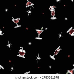 Stylish summer cocktail drinks seamless pattern vector EPS10 ,Design for fashion fabric ,web,wallpaper,wrapping and all prints on black background color