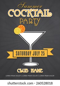 Stylish Summer Cocktail Party invitation card design with details for club and night beer parties.