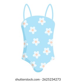 Stylish summer floral swimsuit design with blue and white daisy print for women's beachwear and poolside relaxation activities