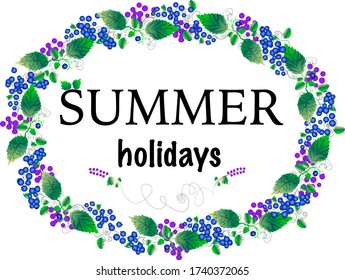 It is stylish summer frame or background about summer holidays with blue berries and gradient leaves. One can use picture for web and print.