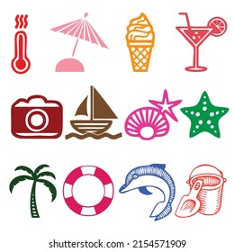 Stylish summer icons vector set.