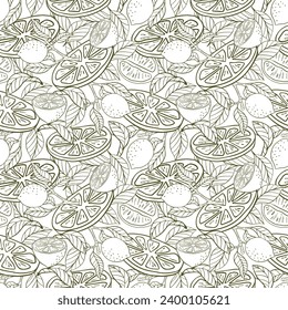 Stylish summer pattern with lemon branch, lemon flowers. Background with citrus fruits, vector illustration in graphic style, print. Suitable for packaging design, textiles and other things.