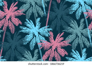 Stylish summer seamless pattern with palm trees.