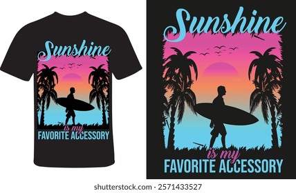 Stylish summer-themed T-shirt design featuring vibrant colors and tropical elements. Perfect for beach lovers, vacation vibes, and sunny day outfits. Ideal for custom apparel and summer collections