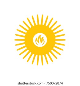 stylish sun icon, made in a flat style with a flame sign inside. vector illustration.