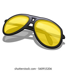 Stylish sunglasses with polarized yellow glasses for driving isolated on white background. Vector cartoon illustration close-up.