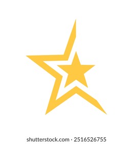 Elegante Super Star Icon - Una Pequeña estrella de 5 puntas en el centro con un contorno incompleto a su alrededor. Icono monocromático amarillo en diseño plano.