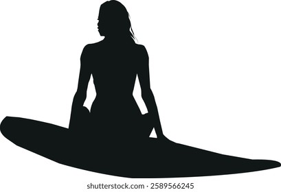 Stylish surfboard drawing and surfboard silhouette of a woman surfer, capturing the essence of beach life, tropical vibes, and exhilarating wave riding.