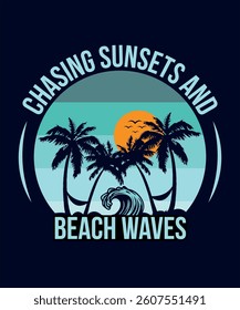 Stylish surfing-themed T-shirt design, perfect for beach lovers and surf enthusiasts.