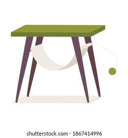 Una mesa interior de diseño con hamaca para gato. Ilustración vectorial buena para café o hogar de mascotas