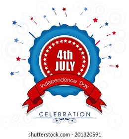 Stylish tag, label or badge with red ribbon on white background for American Independence Day celebrations. 