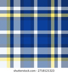 Stylish tartan pattern. Blue, yellow, and white hues create a classic plaid design, perfect for backgrounds, textiles, or adding a traditional touch.