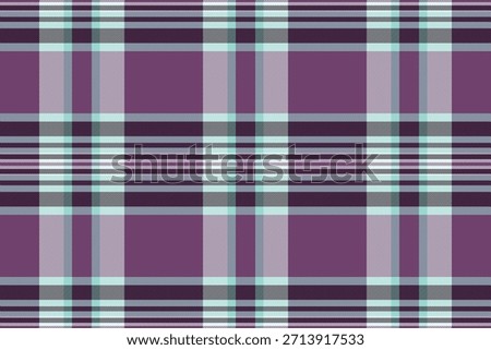 Stylish tartan pattern. Timeless plaid texture in purple and teal. Textile design for fashion, backgrounds, crafts, and more. Classic aesthetic.