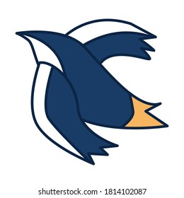 Dibujo artístico estilizado en forma de pájaro volador azul